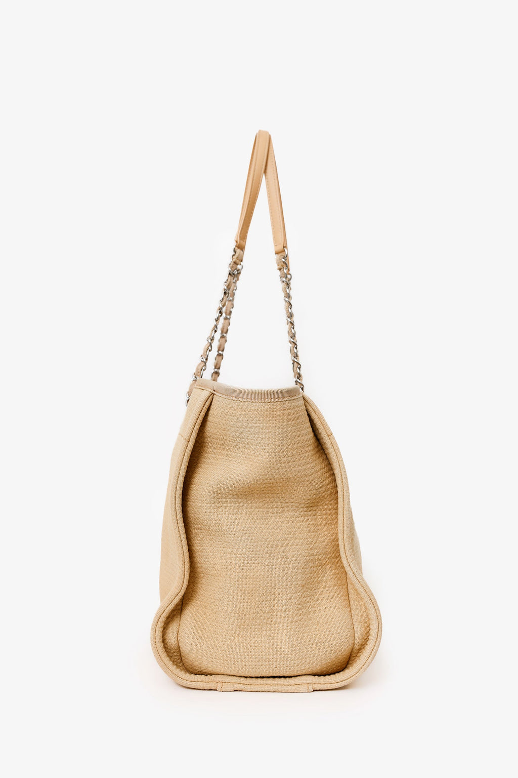 Pre-Loved Chanel™ 2022 Beige Canvas Deauville Small Shopping Tote Bag