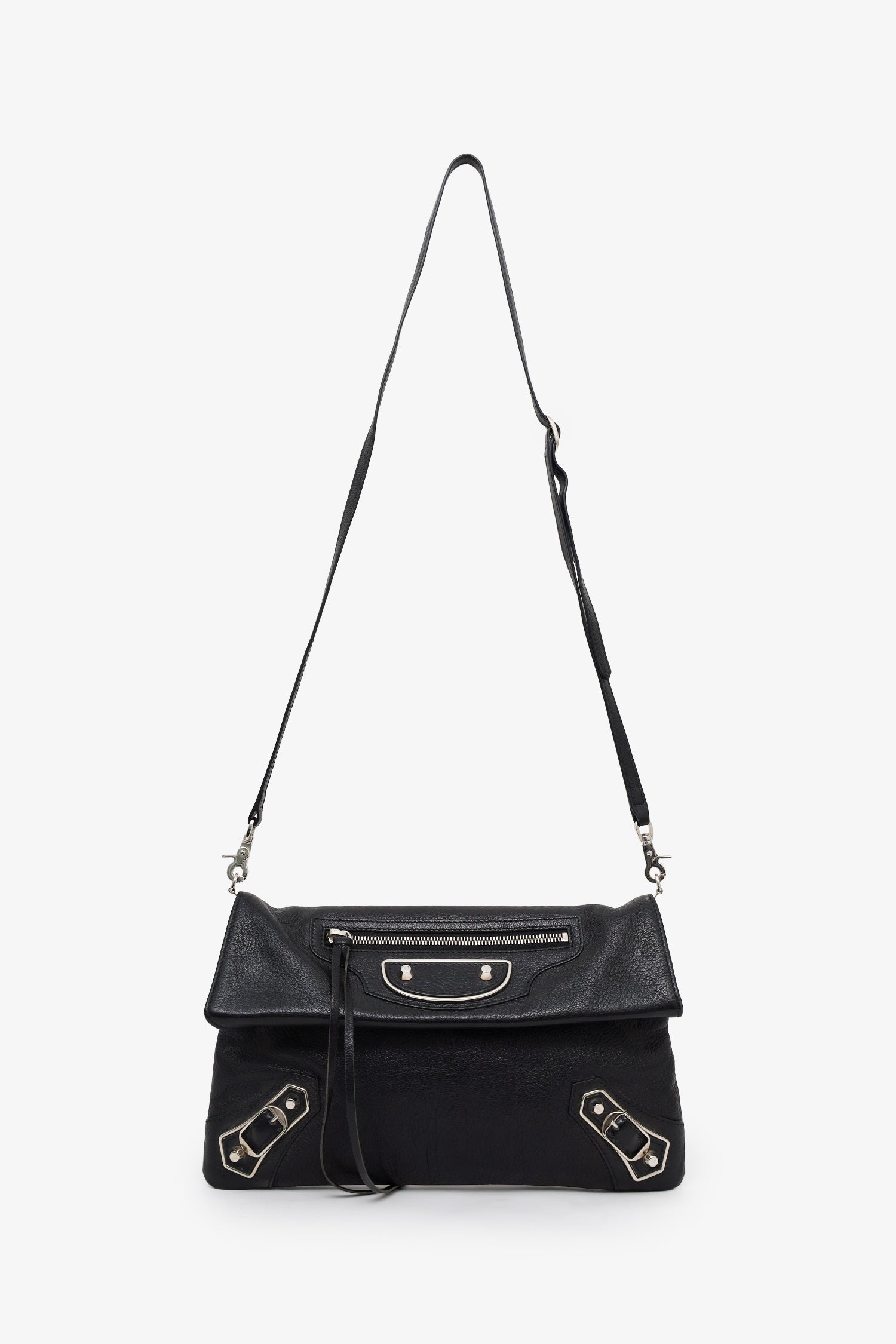Balenciaga Black Leather City Envelope Clutch Bag With Strap