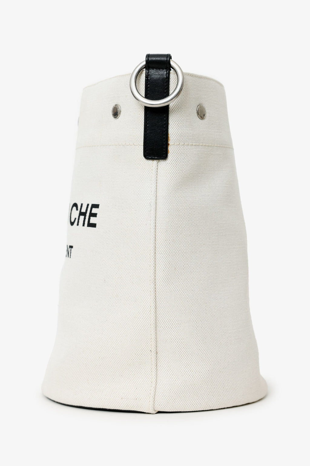 Saint Laurent White Rive Gauche Linen Bucket Bag With Pouch