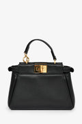Fendi Black Leather Micro Peekaboo Top Handle Bag with Strap