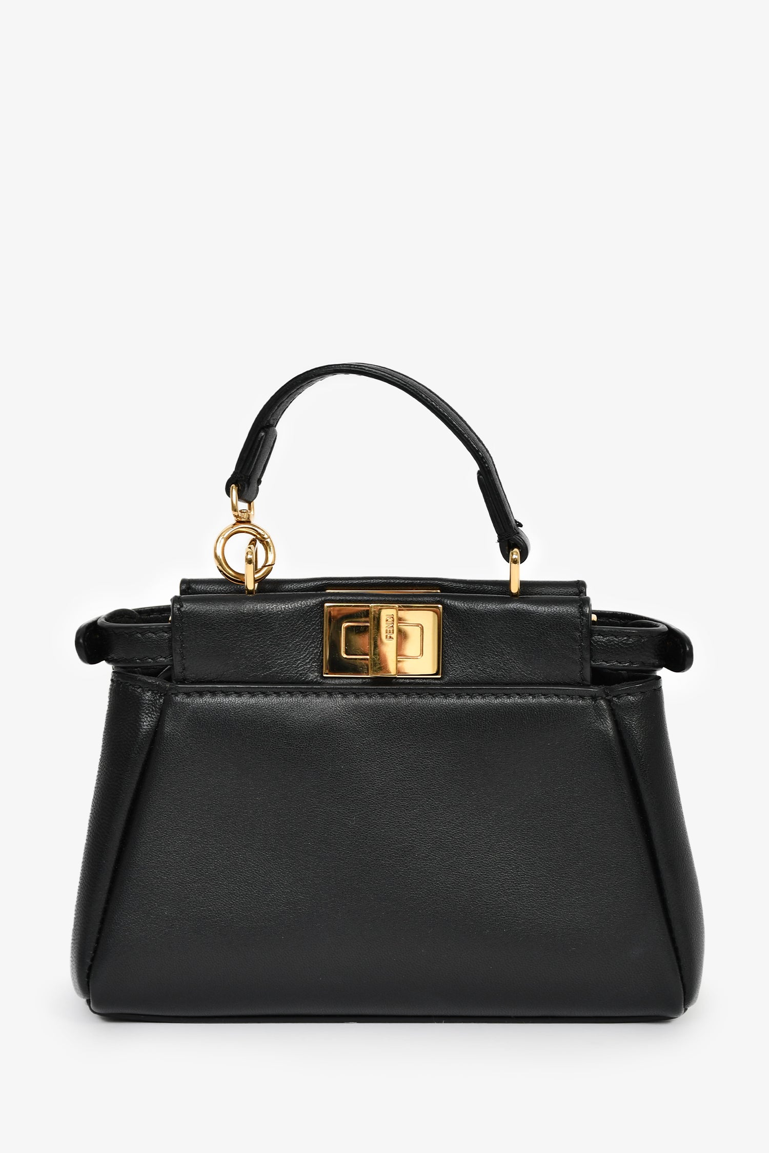Fendi Black Leather Micro Peekaboo Top Handle Bag with Strap