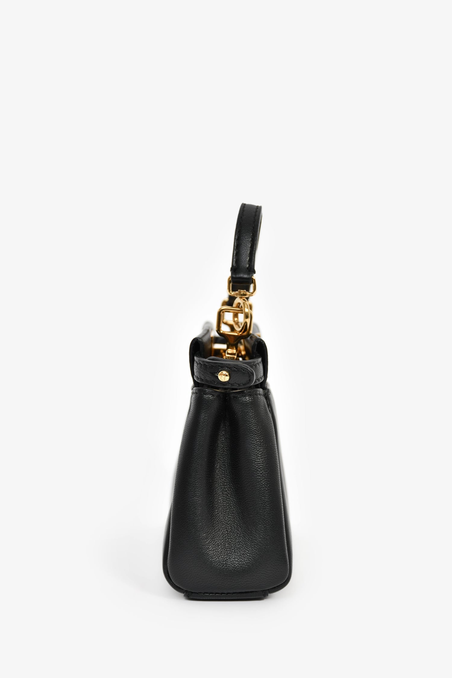 Fendi Black Leather Micro Peekaboo Top Handle Bag with Strap