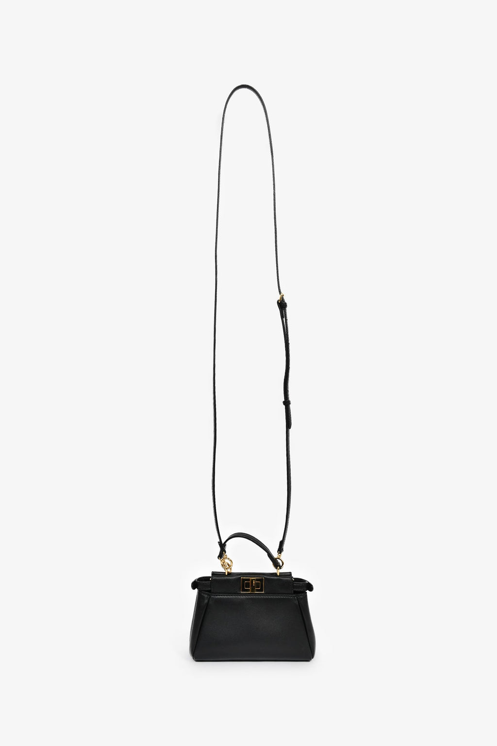 Fendi Black Leather Micro Peekaboo Top Handle Bag with Strap