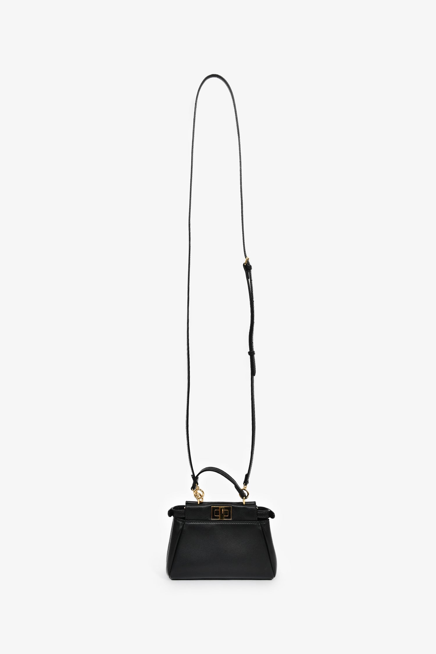 Fendi Black Leather Micro Peekaboo Top Handle Bag with Strap