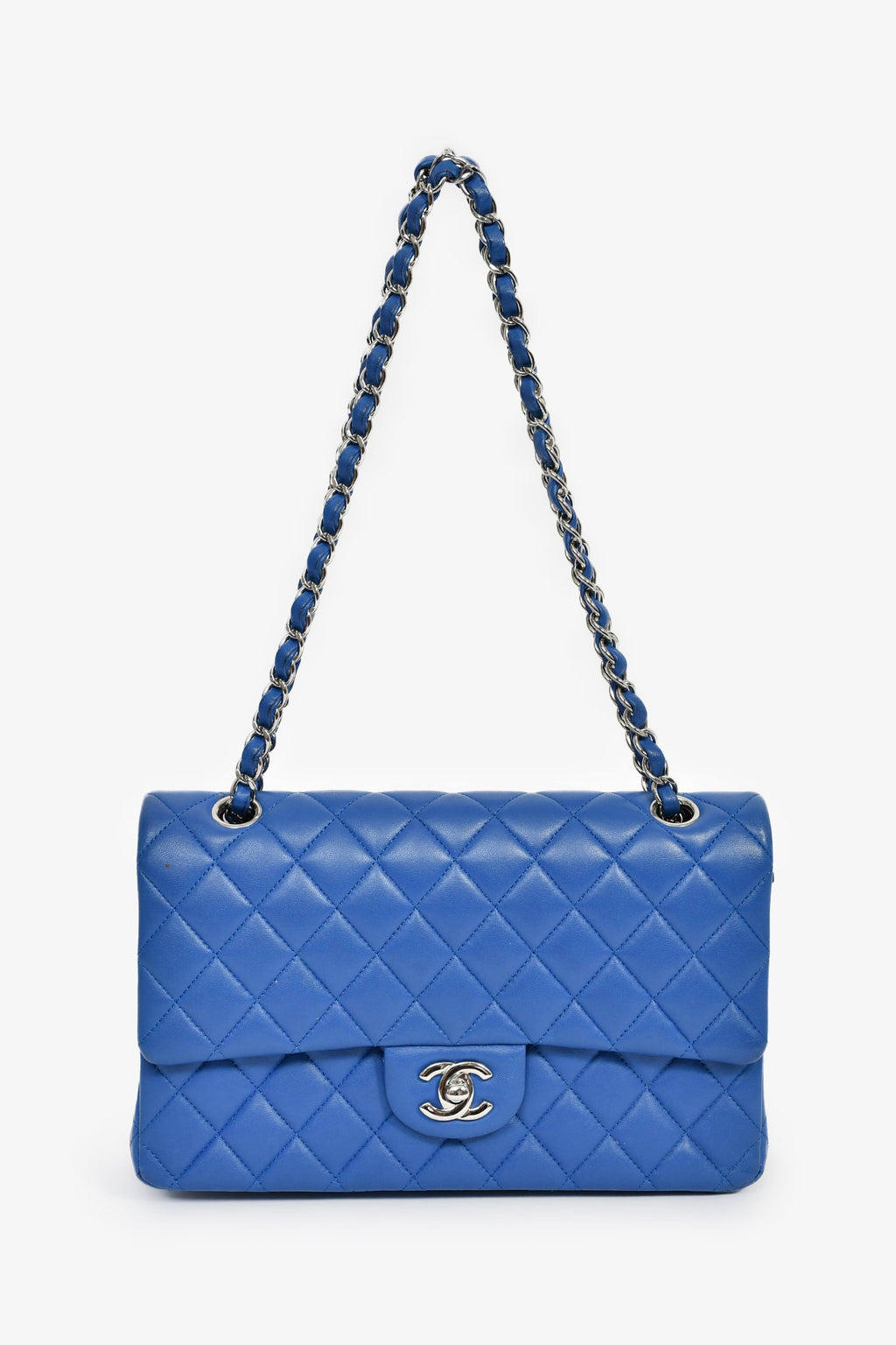 Pre-Loved Chanel™ 2016 Cobalt Blue Lambskin Medium Double Flap Shoulder Bag SHW