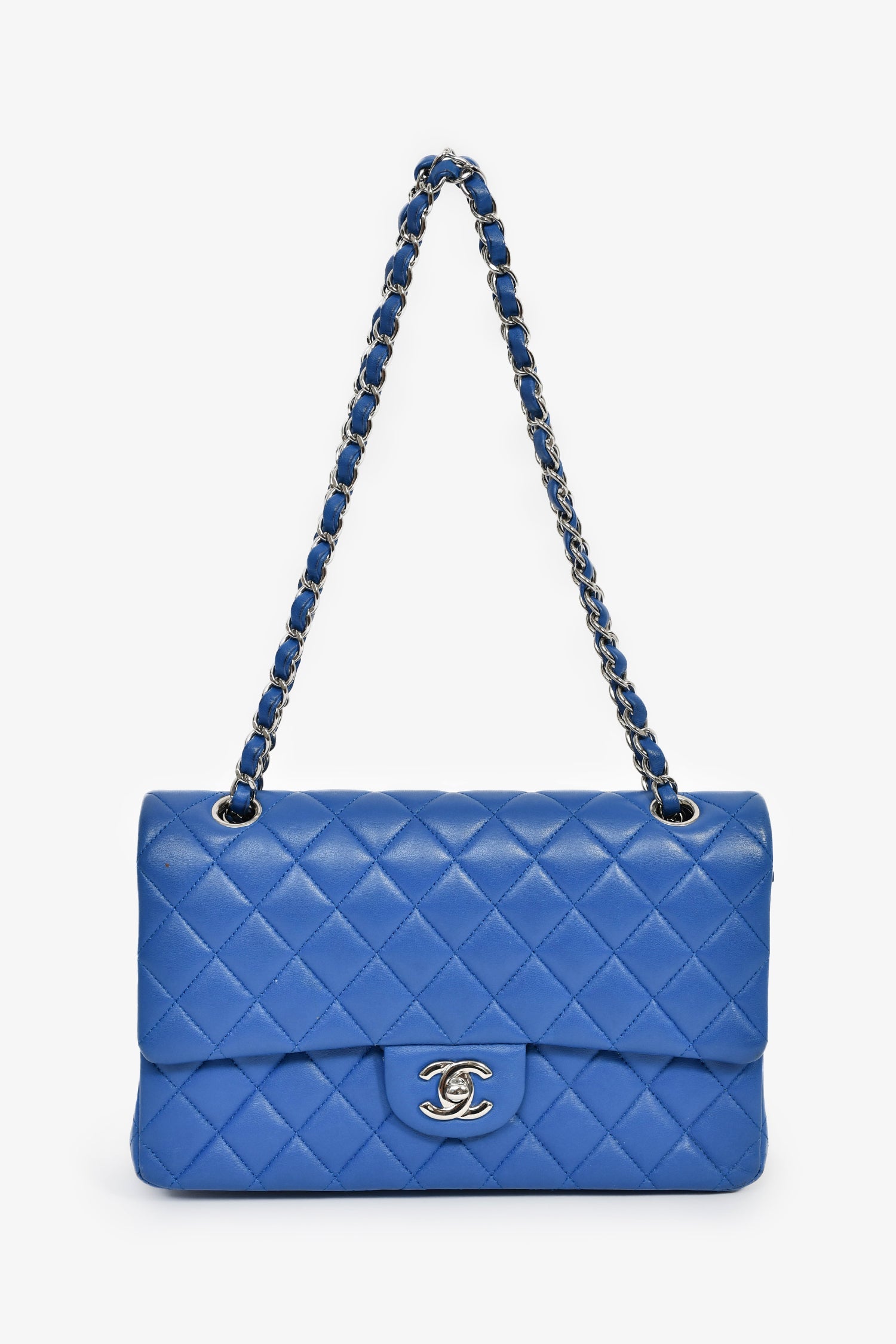 Pre-Loved Chanel™ 2016 Cobalt Blue Lambskin Medium Double Flap Shoulder Bag SHW