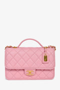 Pre-Loved Chanel™ 2022 Bubblegum Pink Caviar 'School Memory' Top Handle with Aged Gold Hardware