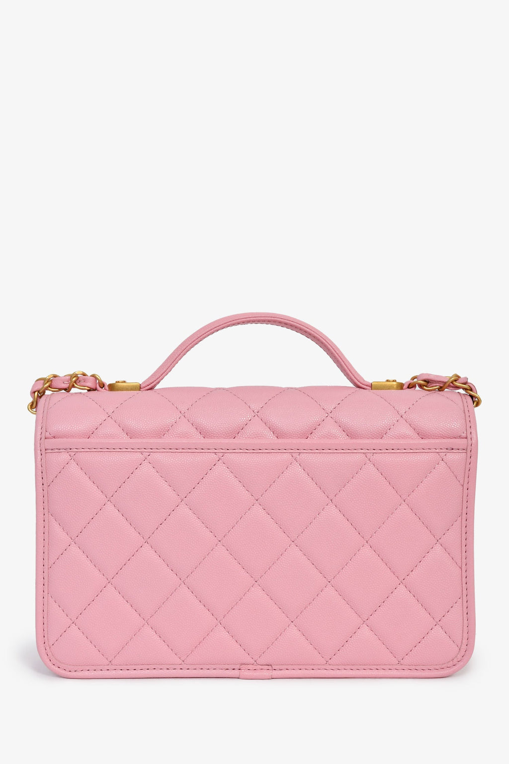Pre-Loved Chanel™ 2022 Bubblegum Pink Caviar 'School Memory' Top Handle with Aged Gold Hardware