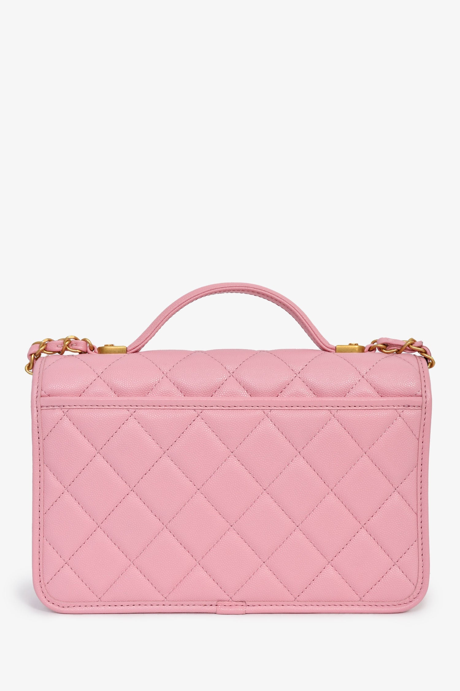 Pre-Loved Chanel™ 2022 Bubblegum Pink Caviar 'School Memory' Top Handle with Aged Gold Hardware