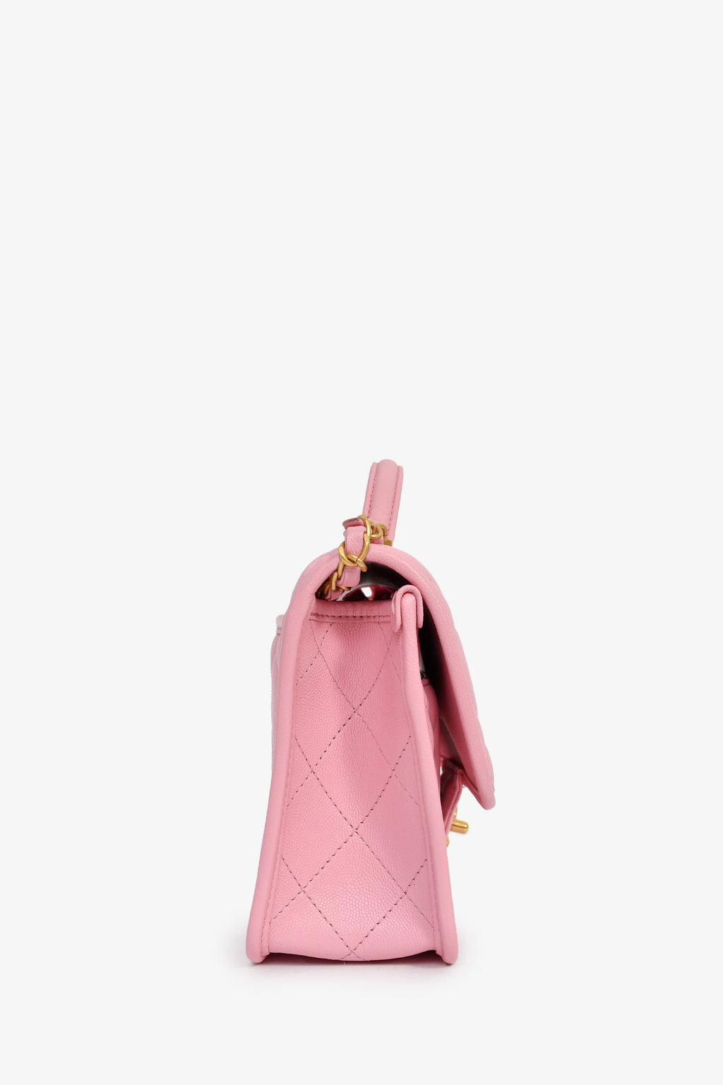 Pre-Loved Chanel™ 2022 Bubblegum Pink Caviar 'School Memory' Top Handle with Aged Gold Hardware