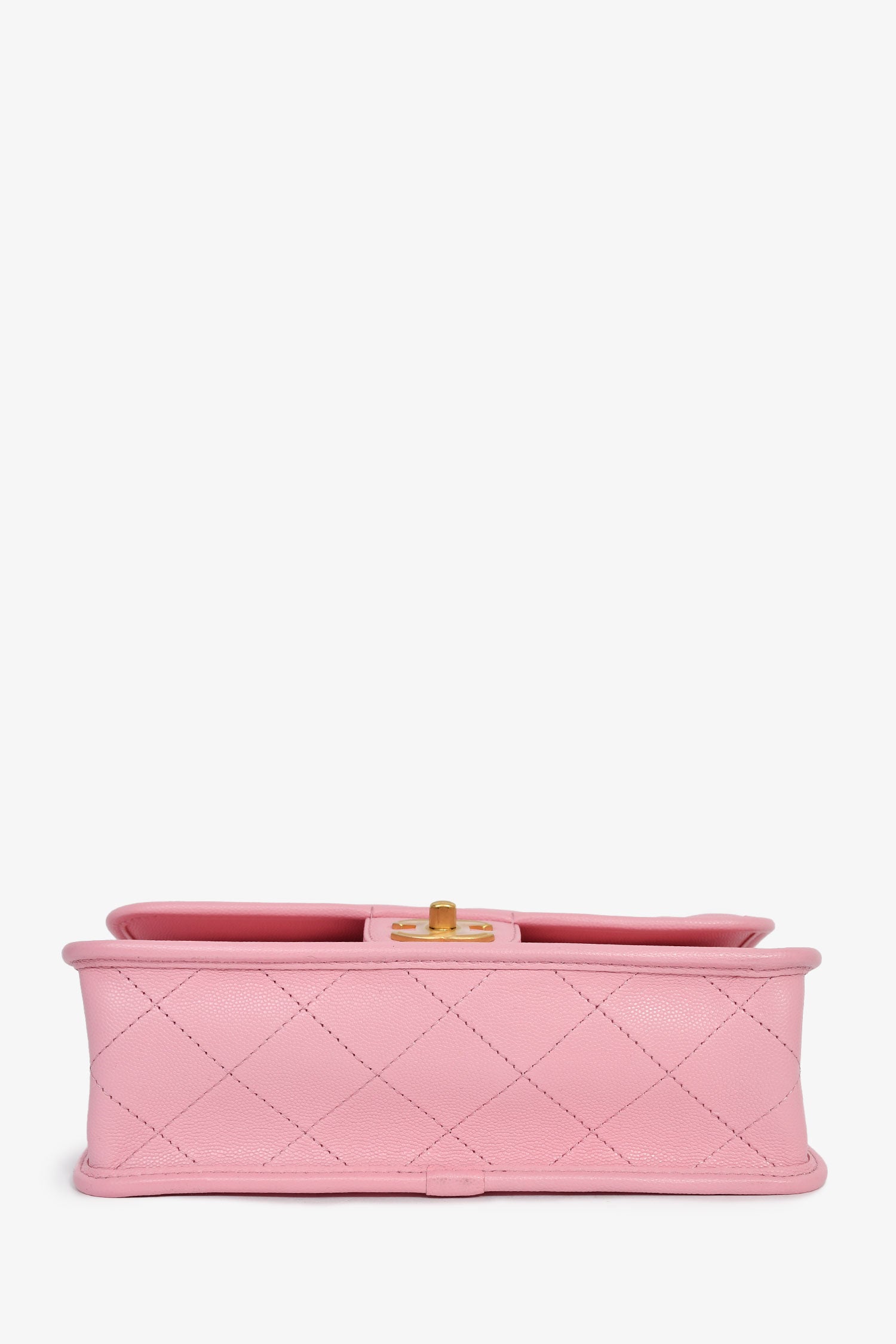 Pre-Loved Chanel™ 2022 Bubblegum Pink Caviar 'School Memory' Top Handle with Aged Gold Hardware