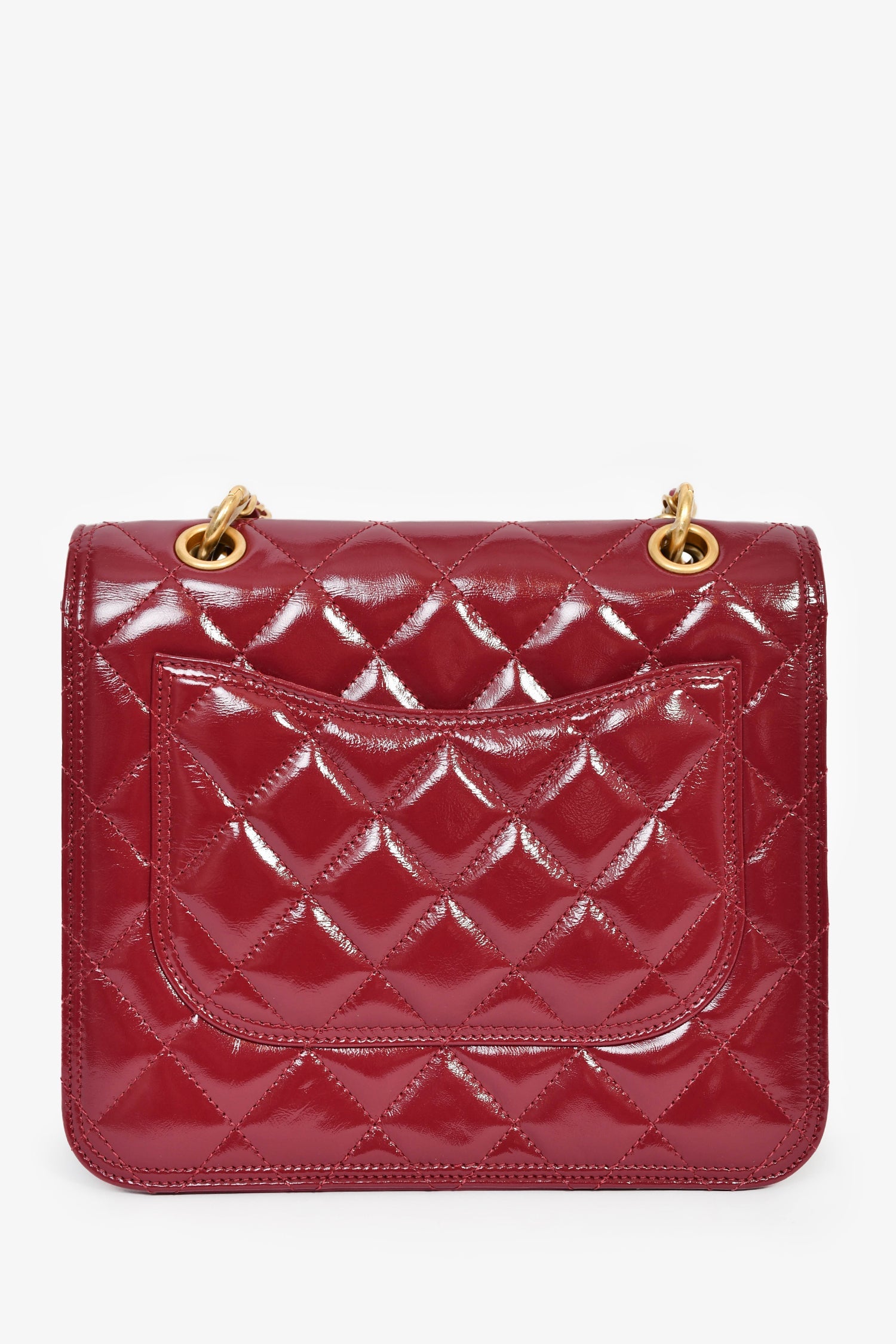Pre-Loved Chanel™ 2023 Raspberry Patent Quilted Leather Square Chain Bag