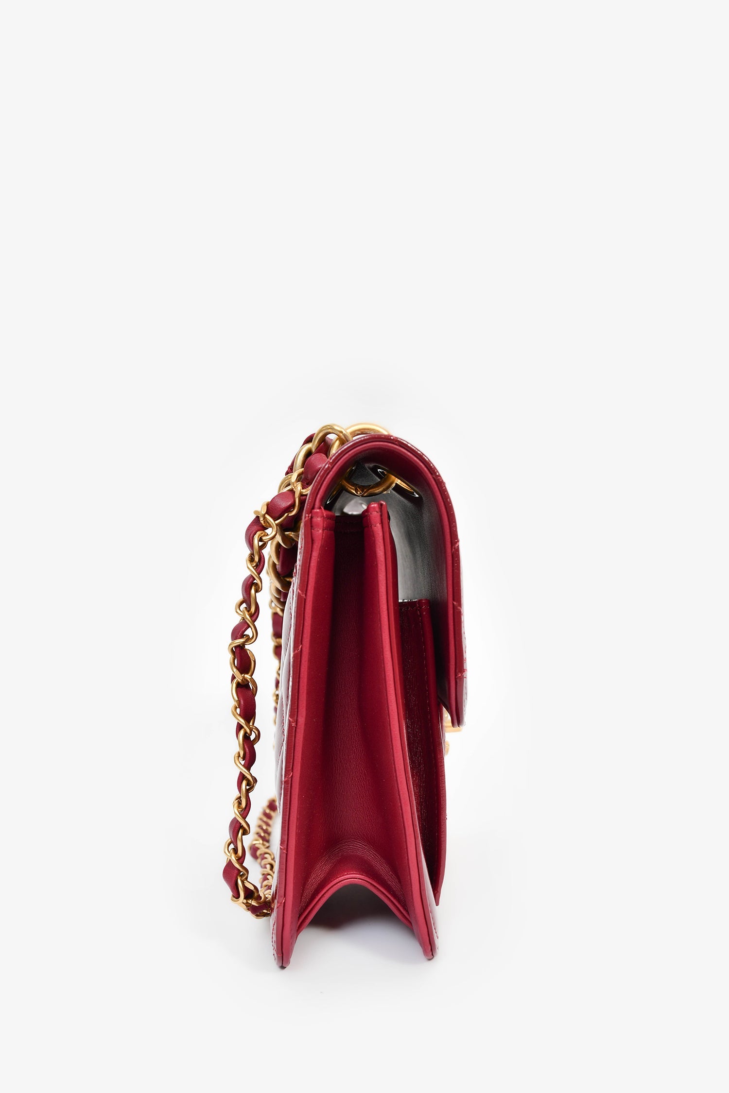 Pre-Loved Chanel™ 2023 Raspberry Patent Quilted Leather Square Chain Bag