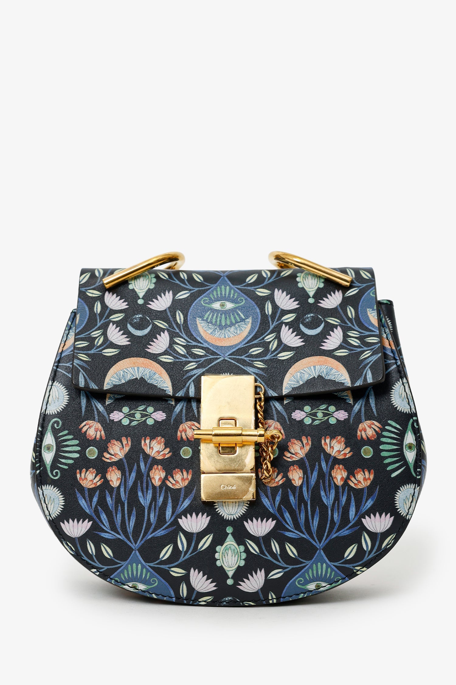 Chloe x Rithika Merchant Black/Multicolour Leather Floral Print Mini Bijou Drew Bag