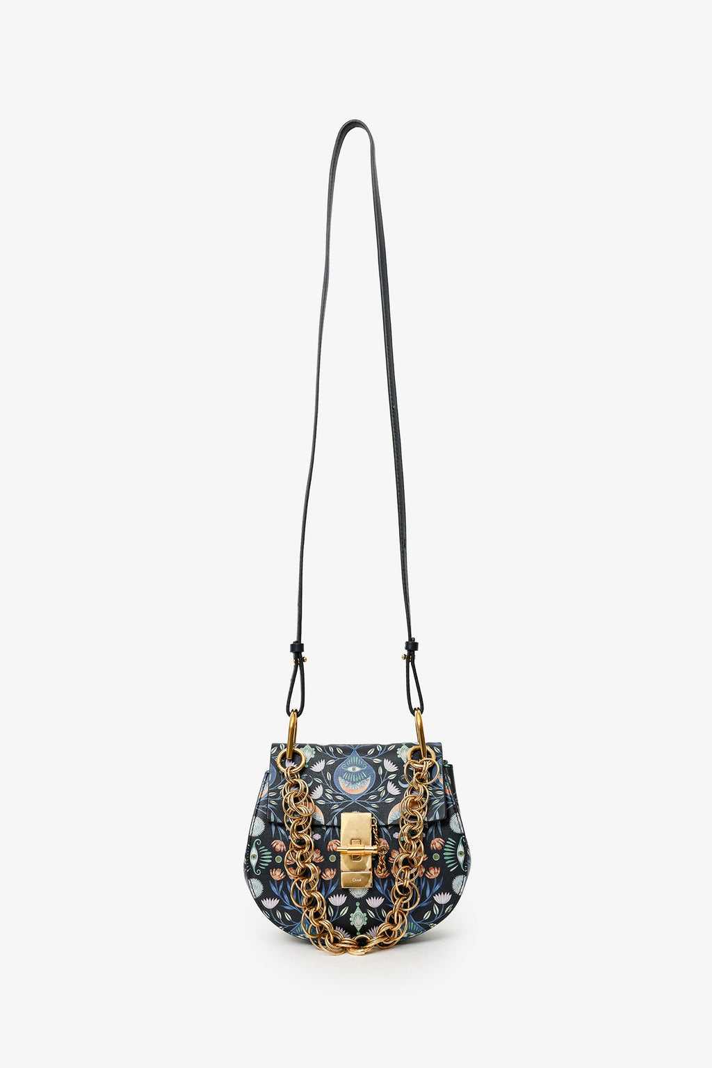 Chloe x Rithika Merchant Black/Multicolour Leather Floral Print Mini Bijou Drew Bag
