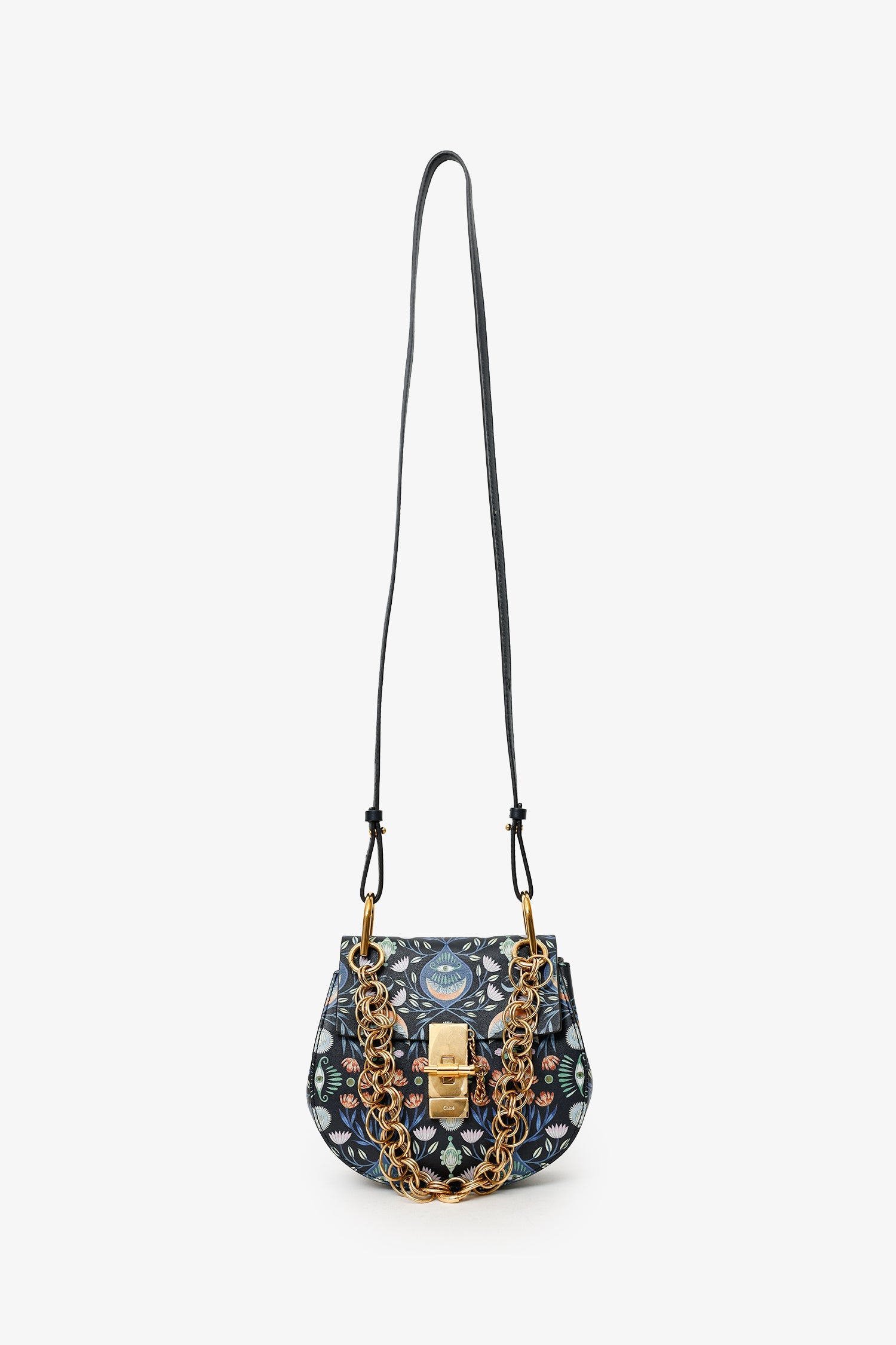 Chloe x Rithika Merchant Black/Multicolour Leather Floral Print Mini Bijou Drew Bag