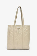 Prada Taupe Lather Crinkle Effect Small Tote Bag