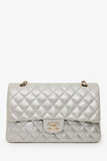 Pre-Loved Chanel™ 2011-12 Silver Metallic Fabric Small Classic Double Flap Bag