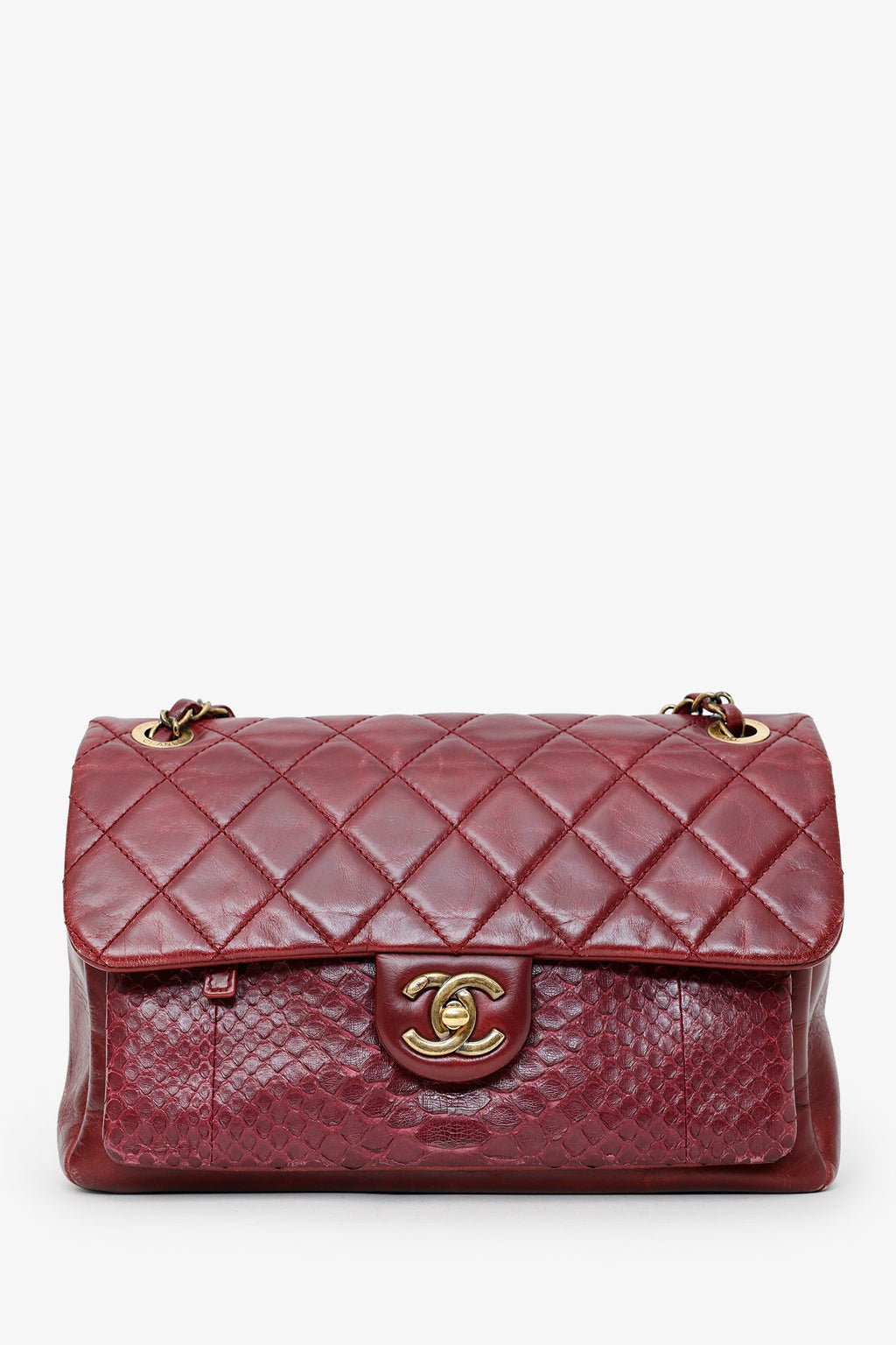 Pre-Loved Chanel™ 2016-17 Burgundy Leather/Python Urban Mix Flap Bag