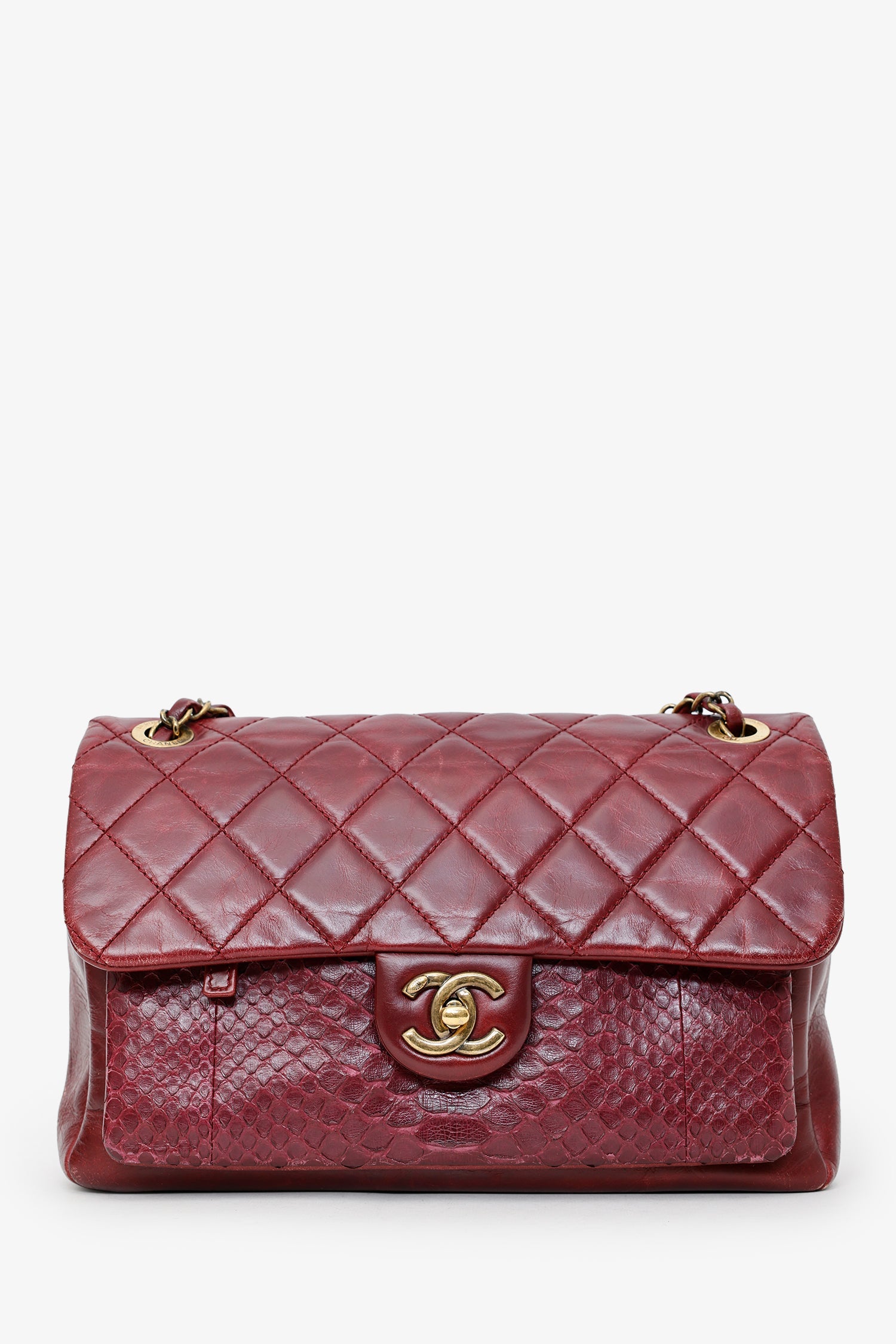 Pre-Loved Chanel™ 2016-17 Burgundy Leather/Python Urban Mix Flap Bag