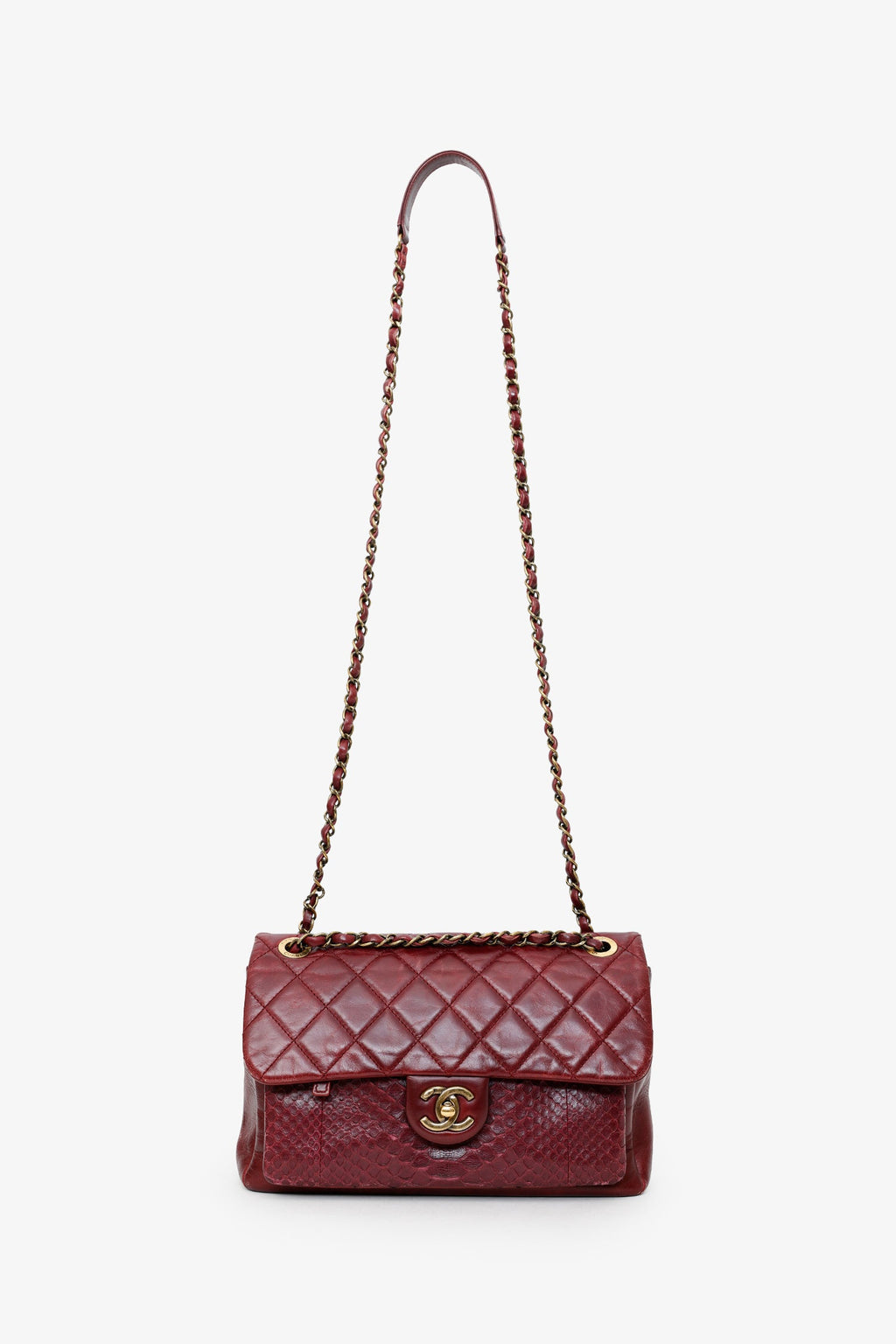 Pre-Loved Chanel™ 2016-17 Burgundy Leather/Python Urban Mix Flap Bag