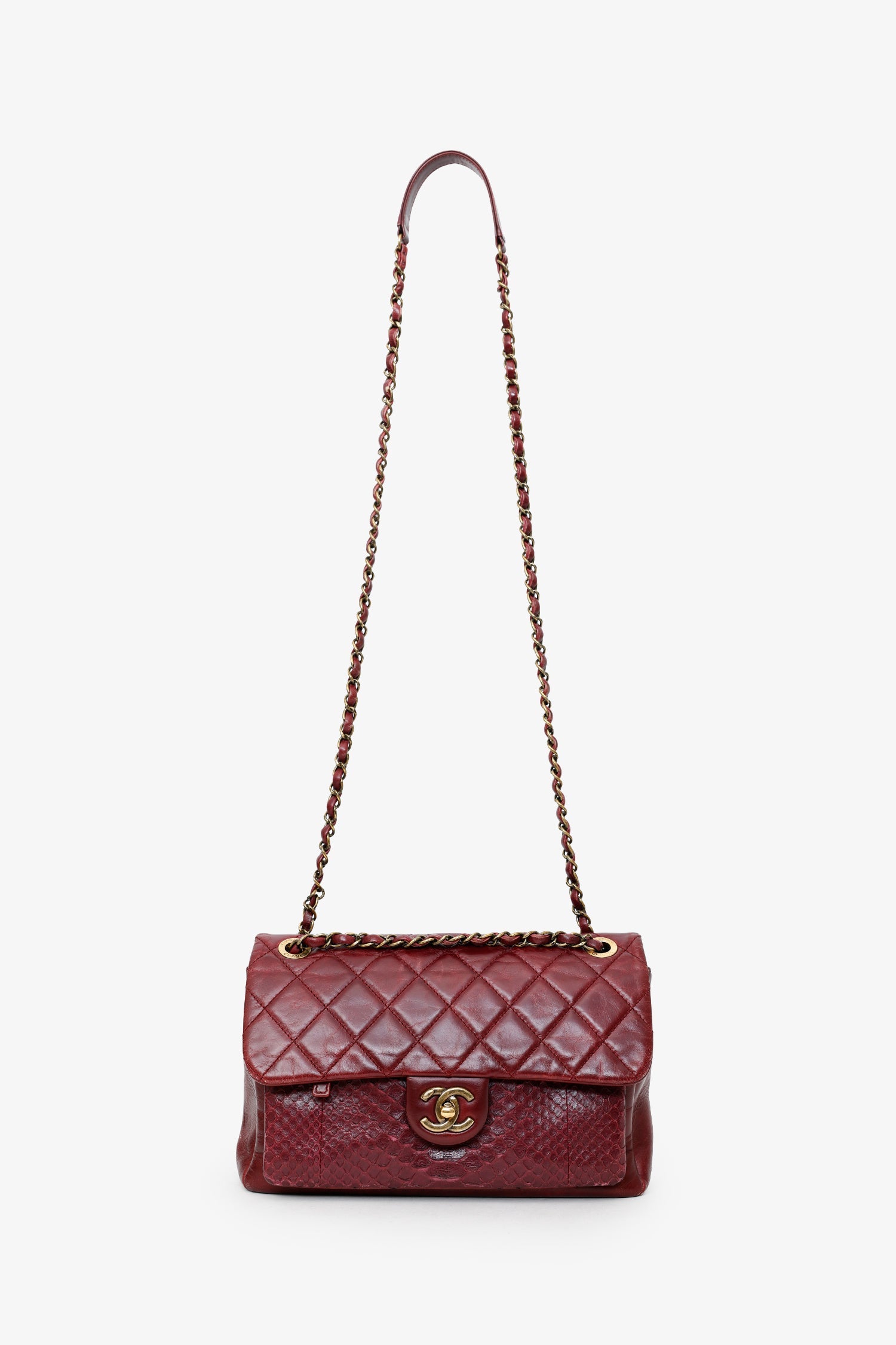 Pre-Loved Chanel™ 2016-17 Burgundy Leather/Python Urban Mix Flap Bag