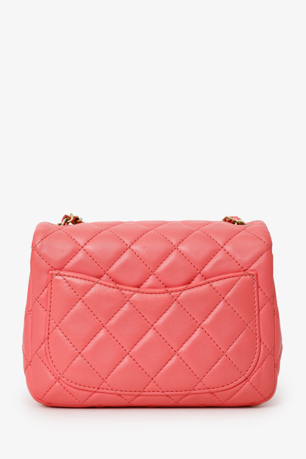 Pre-Loved Chanel™ 2021 Pink Quilted Lambskin Mini Square Pearl Crush Flap Bag