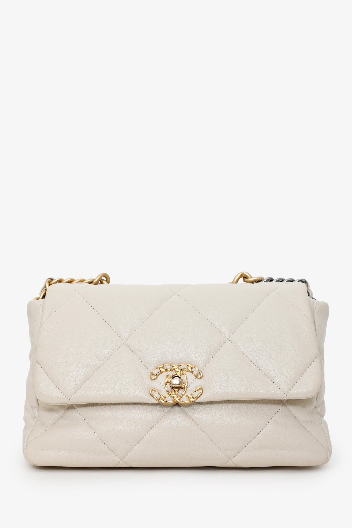 Pre-Loved Chanel™ 2020 Beige Lambskin Medium 19 Flap Bag