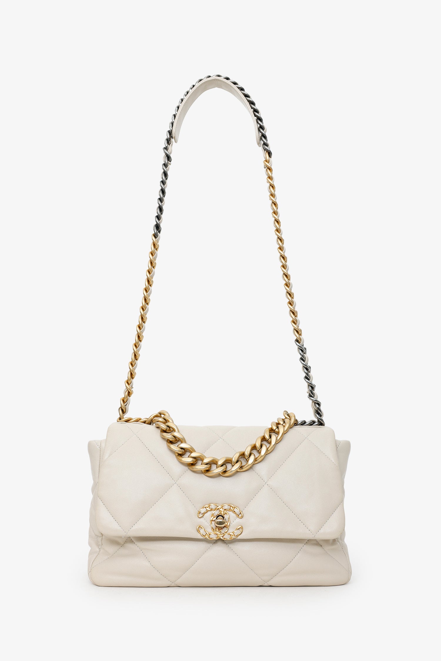 Pre-Loved Chanel™ 2020 Beige Lambskin Medium 19 Flap Bag