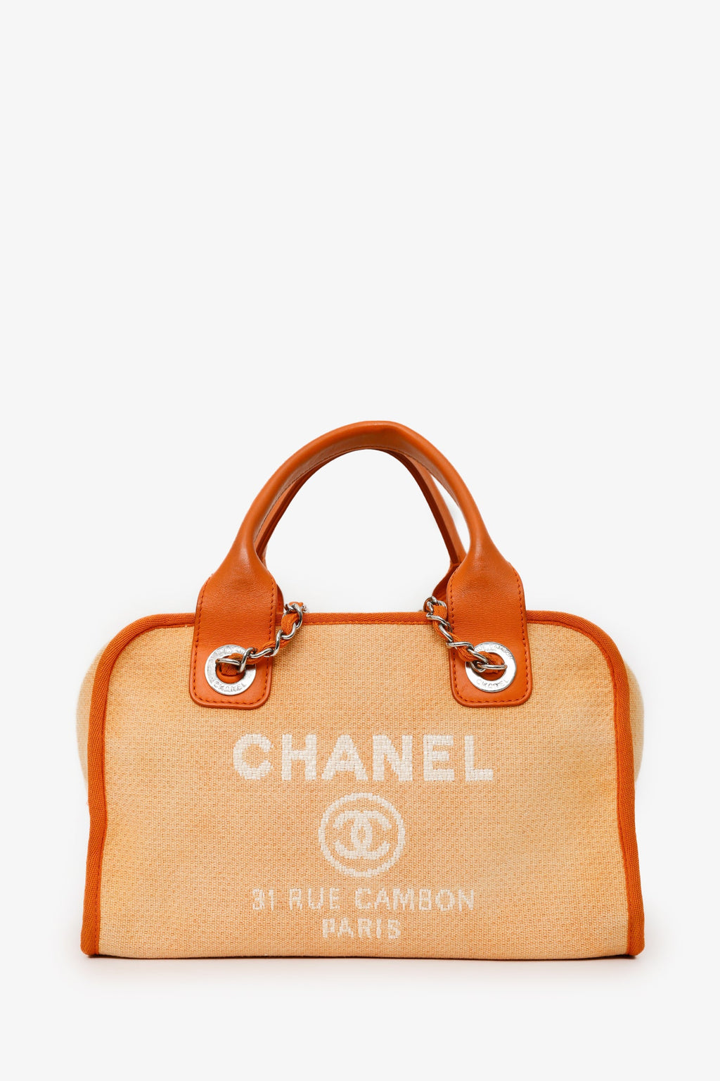 Pre-Loved Chanel™ 2014-15 Orange Canvas Deauville Mini Bowling Bag