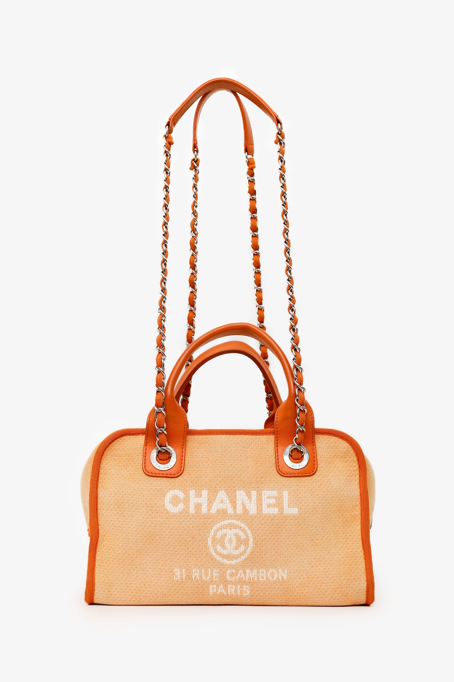 Pre-Loved Chanel™ 2014-15 Orange Canvas Deauville Mini Bowling Bag