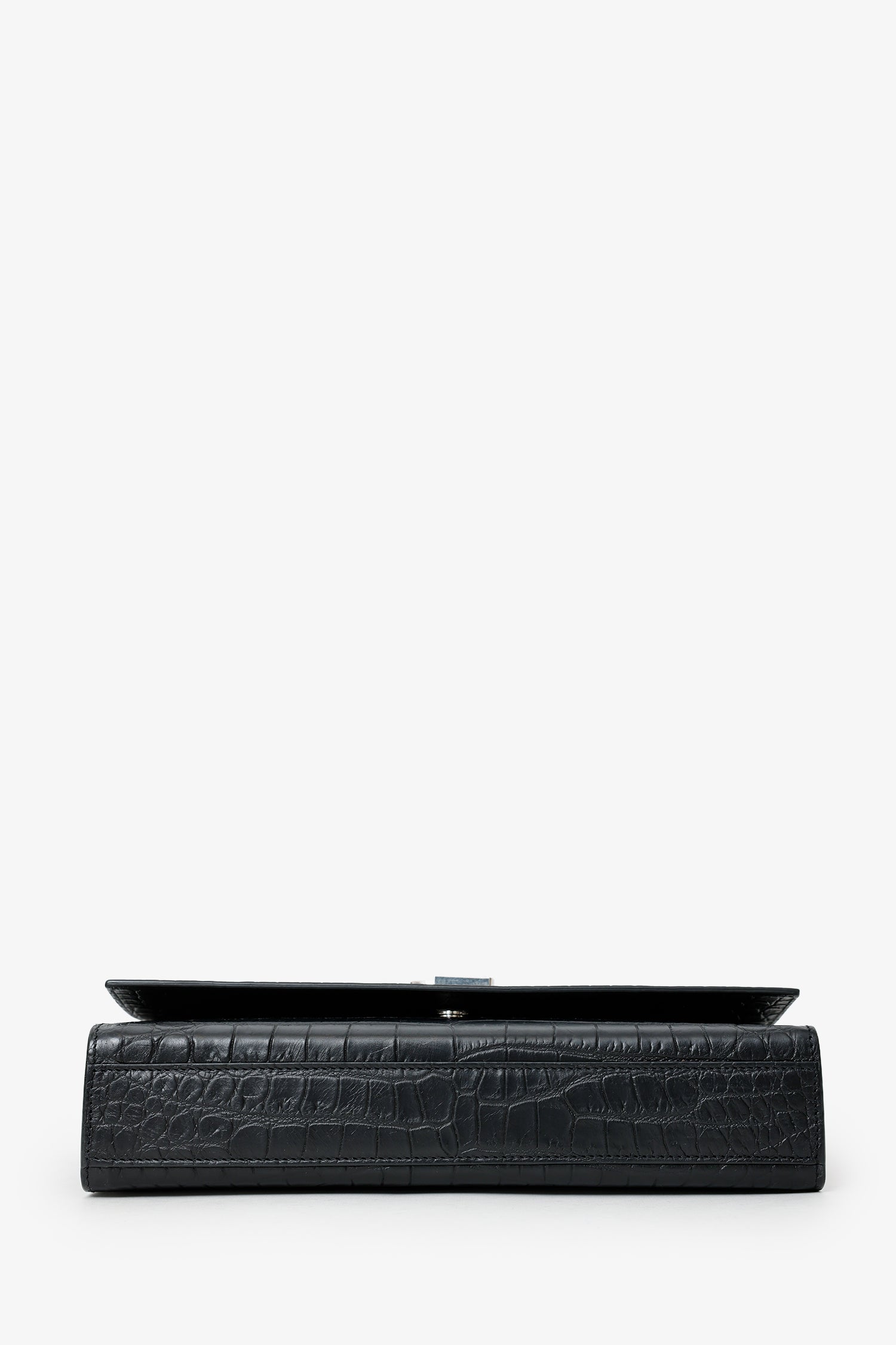Saint Laurent Black Embossed Leather Large Kate Flap Bag