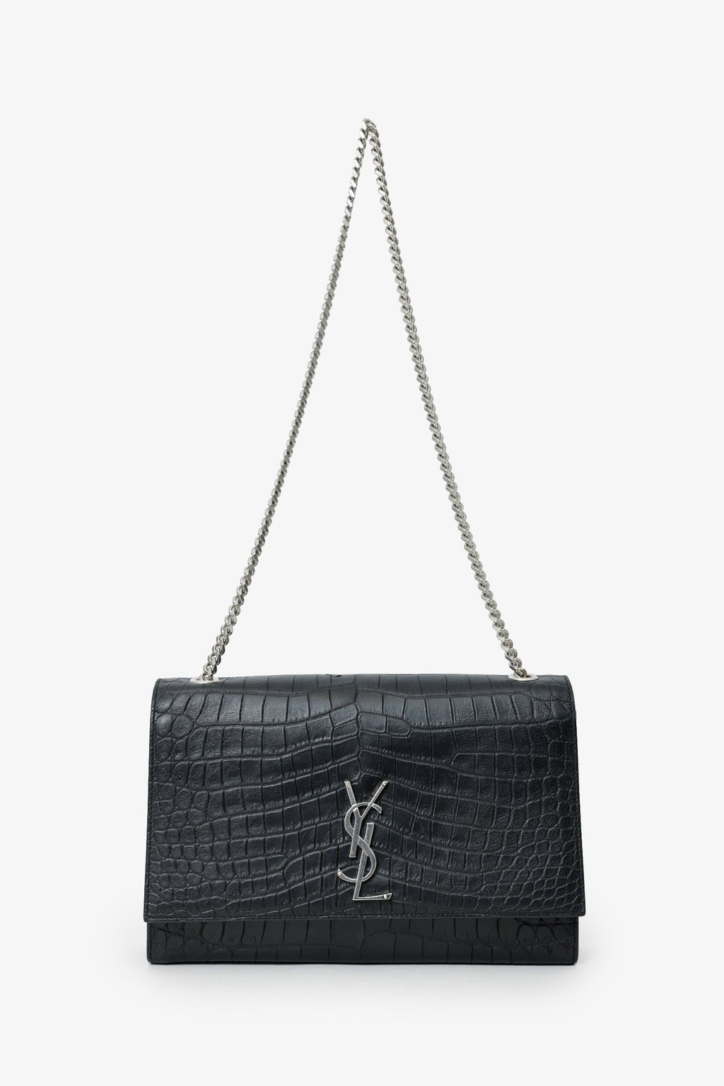 Saint Laurent Black Embossed Leather Large Kate Flap Bag
