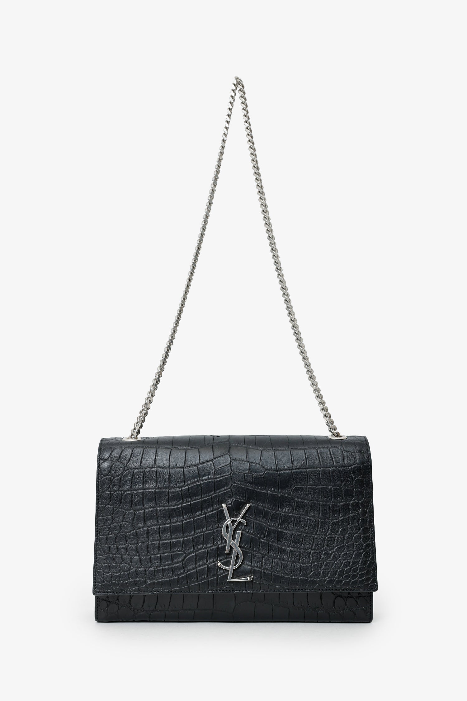 Saint Laurent Black Embossed Leather Large Kate Flap Bag