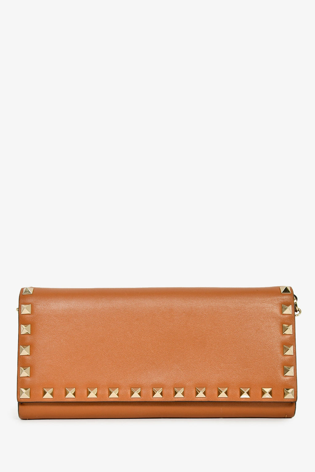 Valentino Brown Leather Rockstud Wallet on Chain