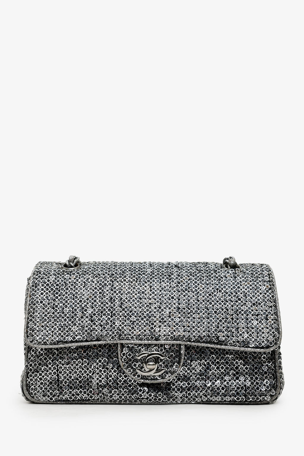 Pre-Loved Chanel™ 2006-08 Silver Metallic Sequin Classic Single Flap Bag