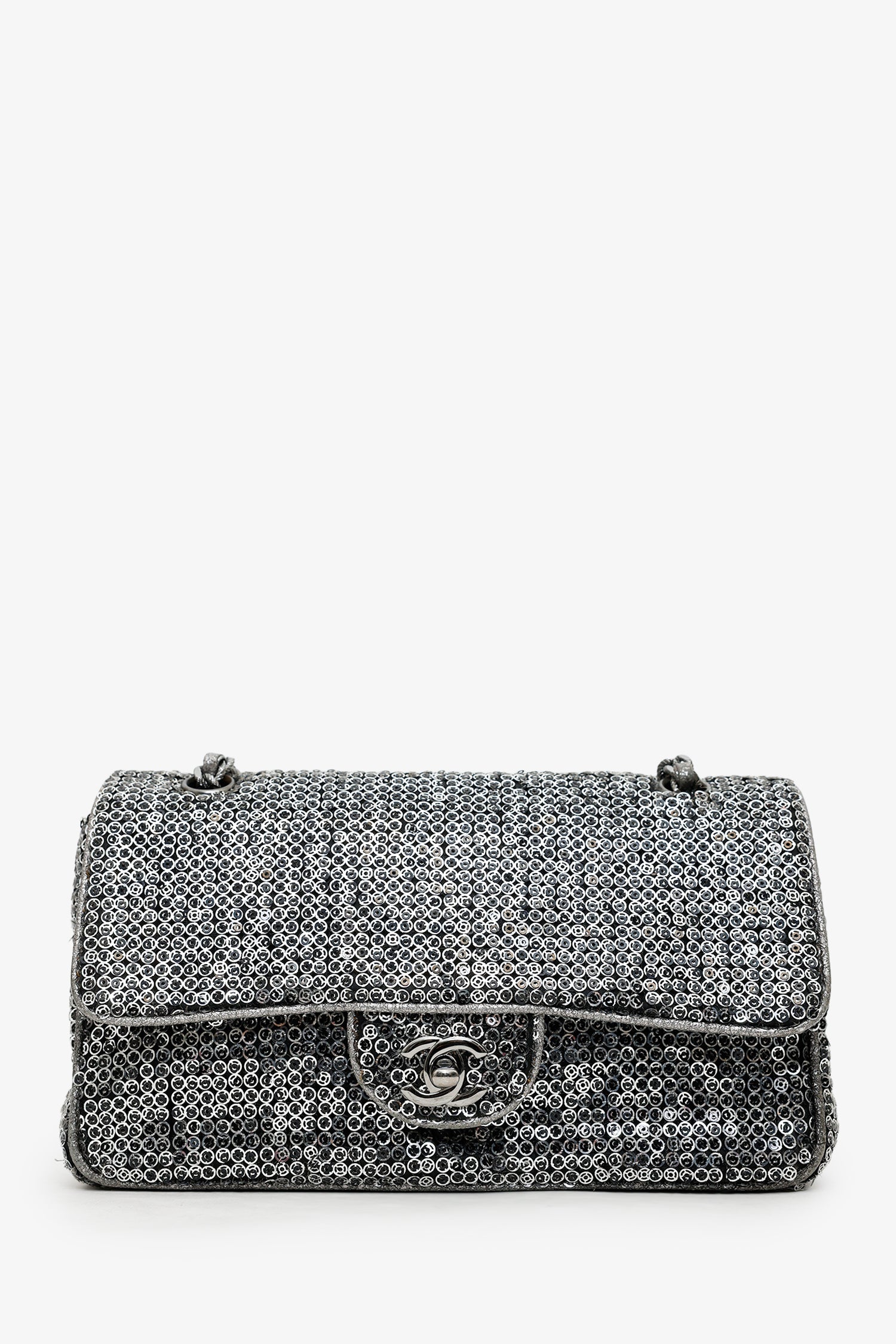 Pre-Loved Chanel™ 2006-08 Silver Metallic Sequin Classic Single Flap Bag