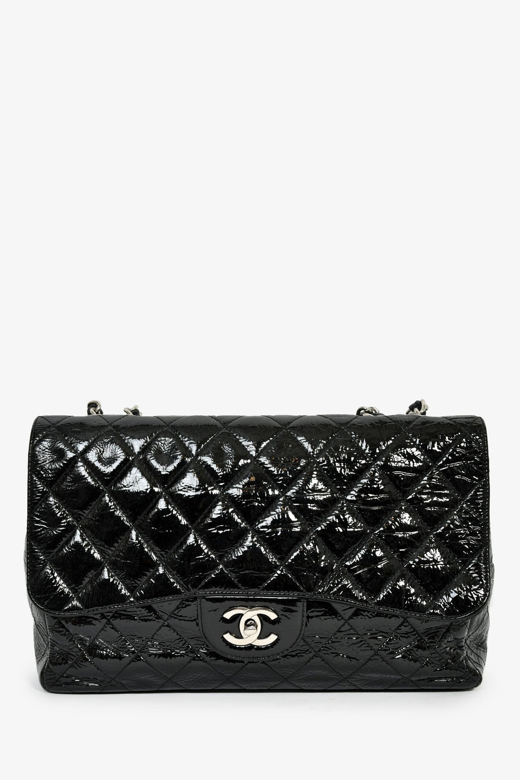 Pre-Loved Chanel™ 2006-08 Black Glossy Patent Single Jumbo Flap Bag