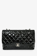 Pre-Loved Chanel™ 2006-08 Black Glossy Patent Single Jumbo Flap Bag