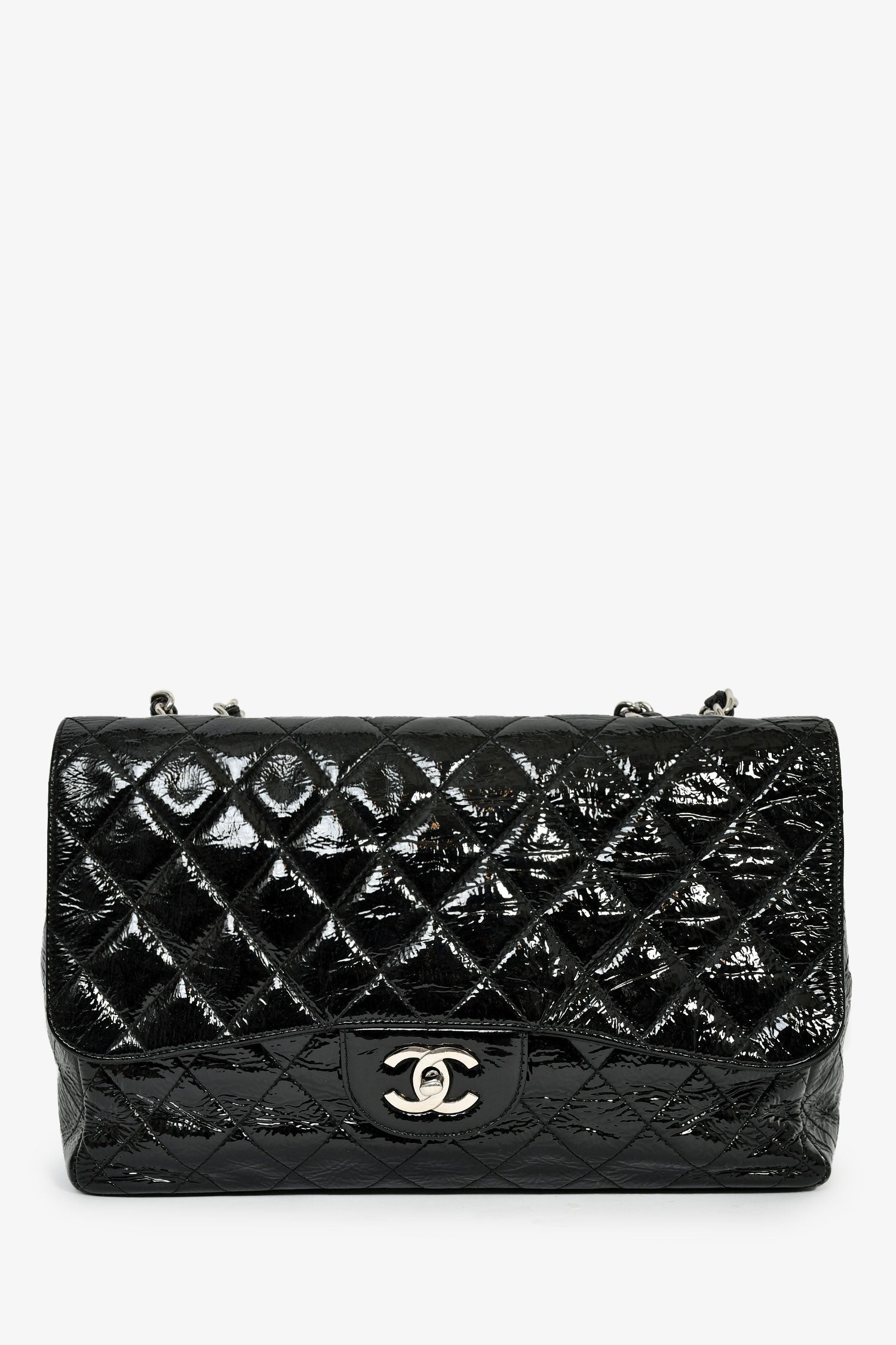 Pre-Loved Chanel™ 2006-08 Black Glossy Patent Single Jumbo Flap Bag