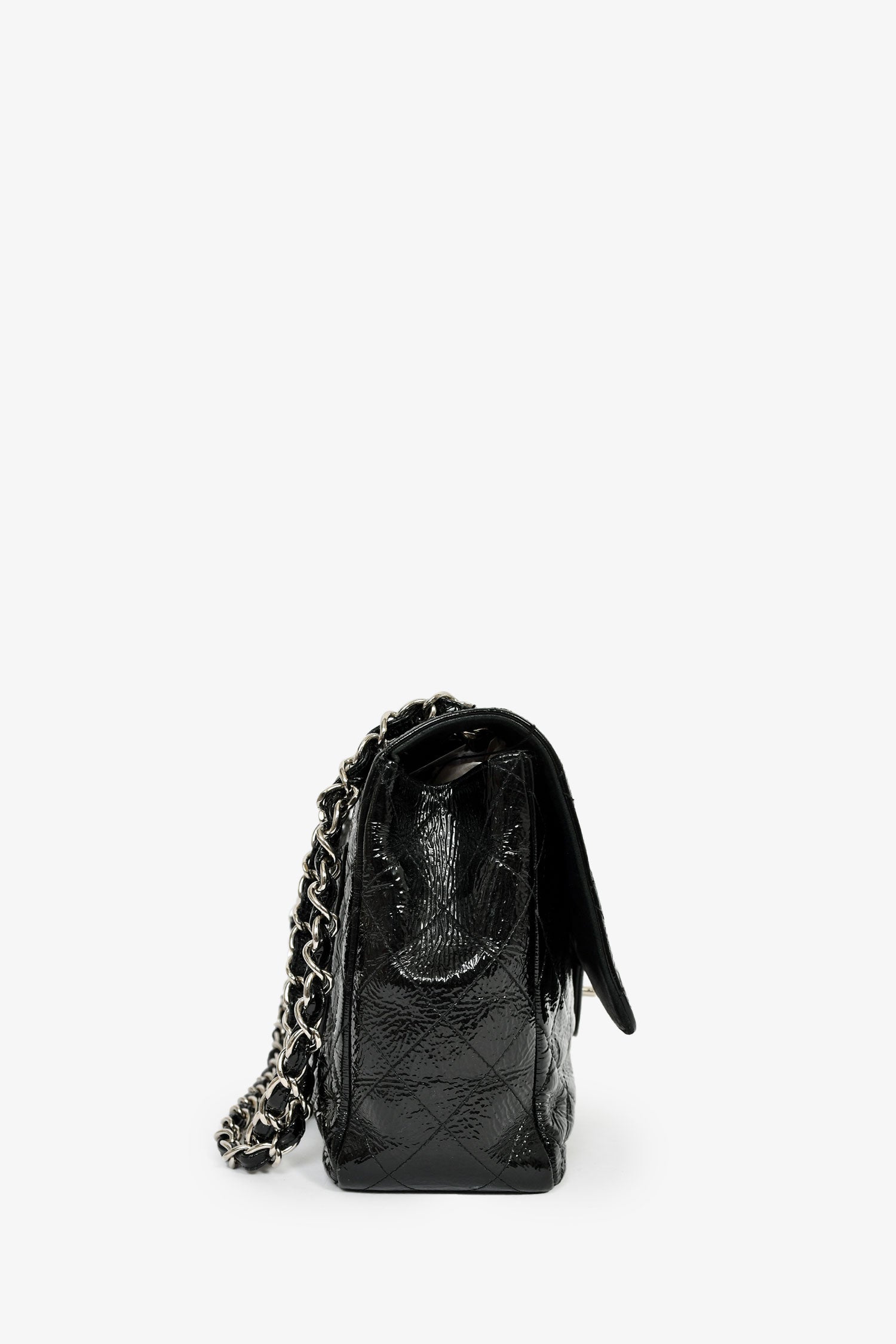 Pre-Loved Chanel™ 2006-08 Black Glossy Patent Single Jumbo Flap Bag