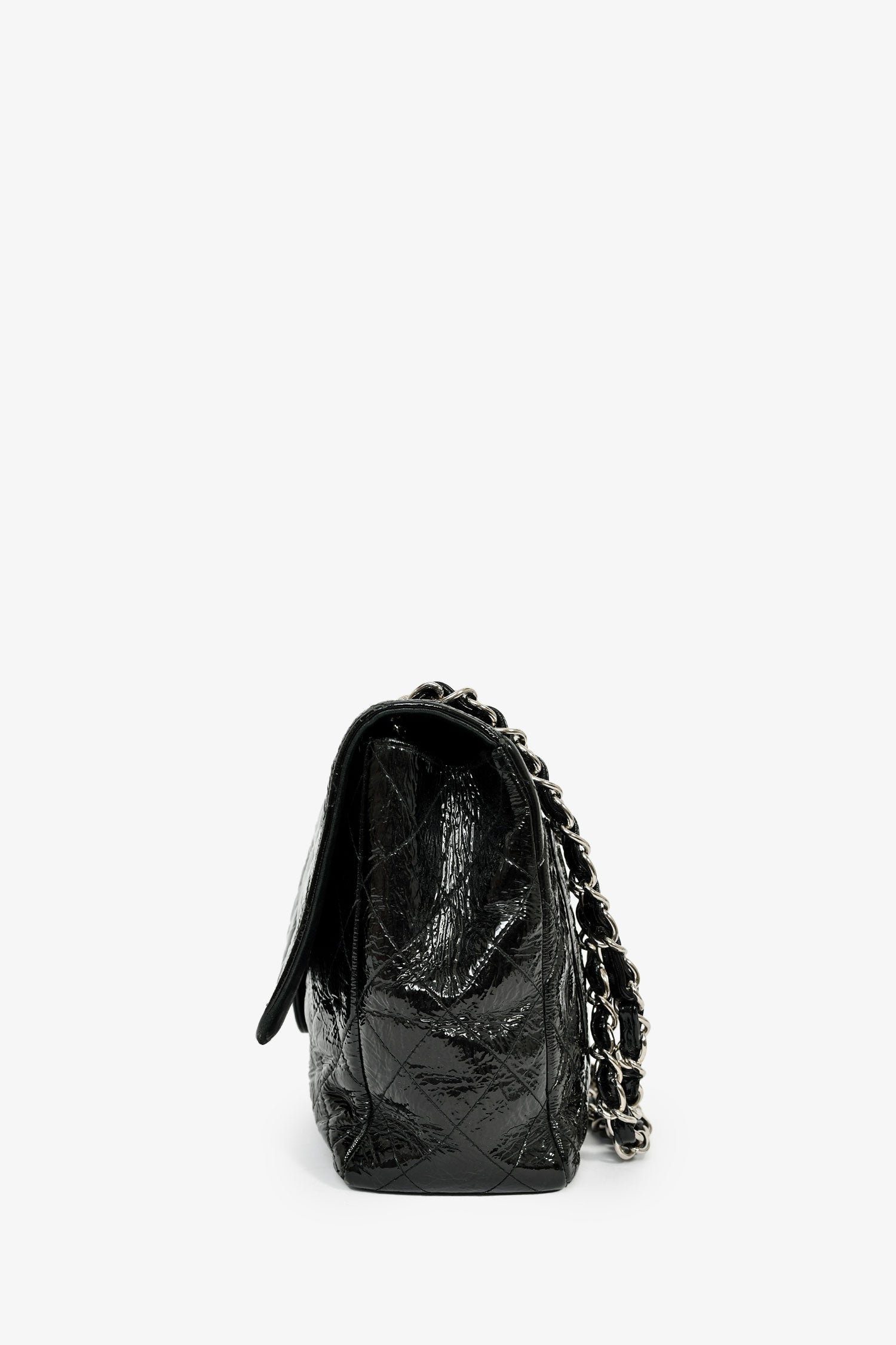 Pre-Loved Chanel™ 2006-08 Black Glossy Patent Single Jumbo Flap Bag