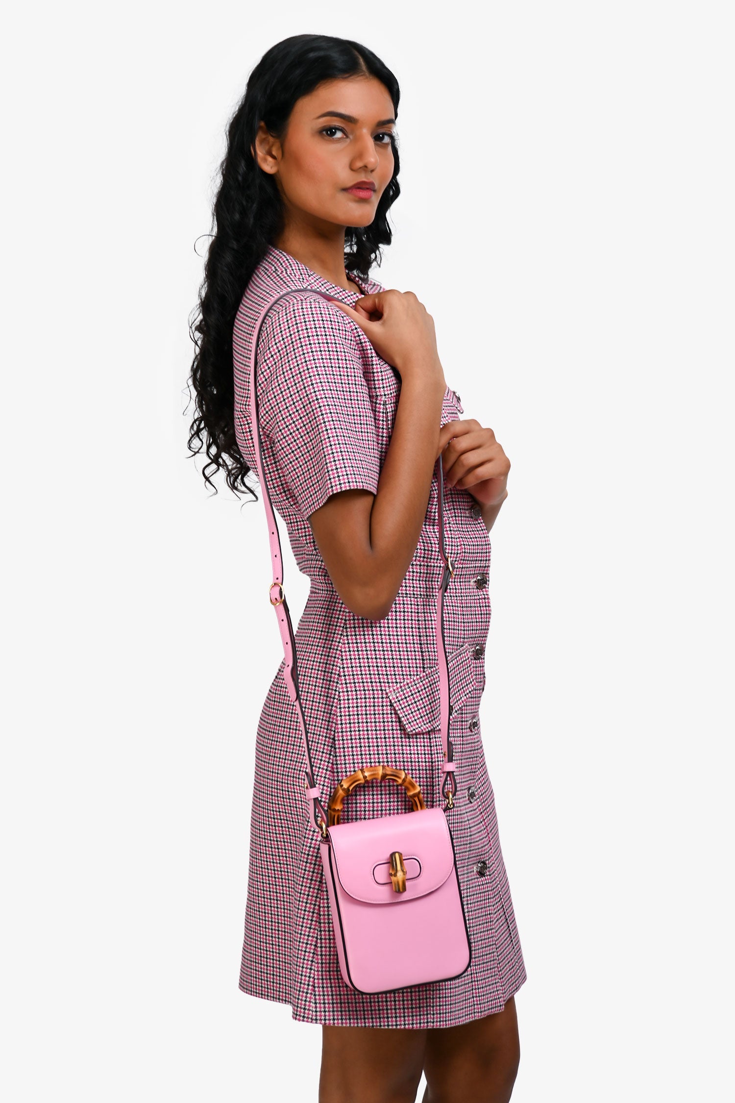 Gucci Pink Leather Bamboo Flap Crossbody