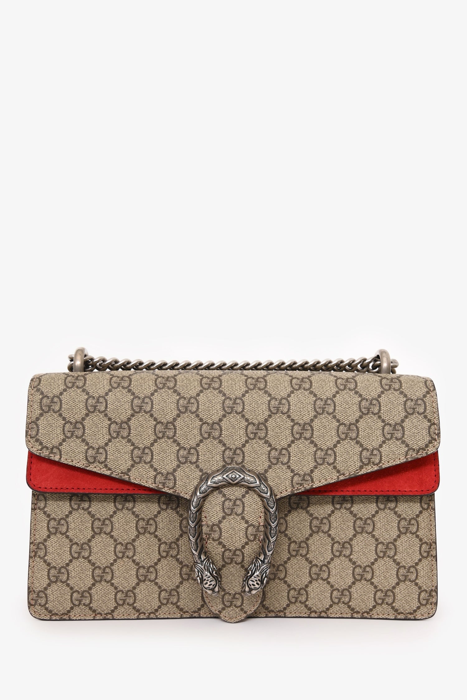 Gucci GG Supreme/Red Suede Small Dionysus Shoulder Bag