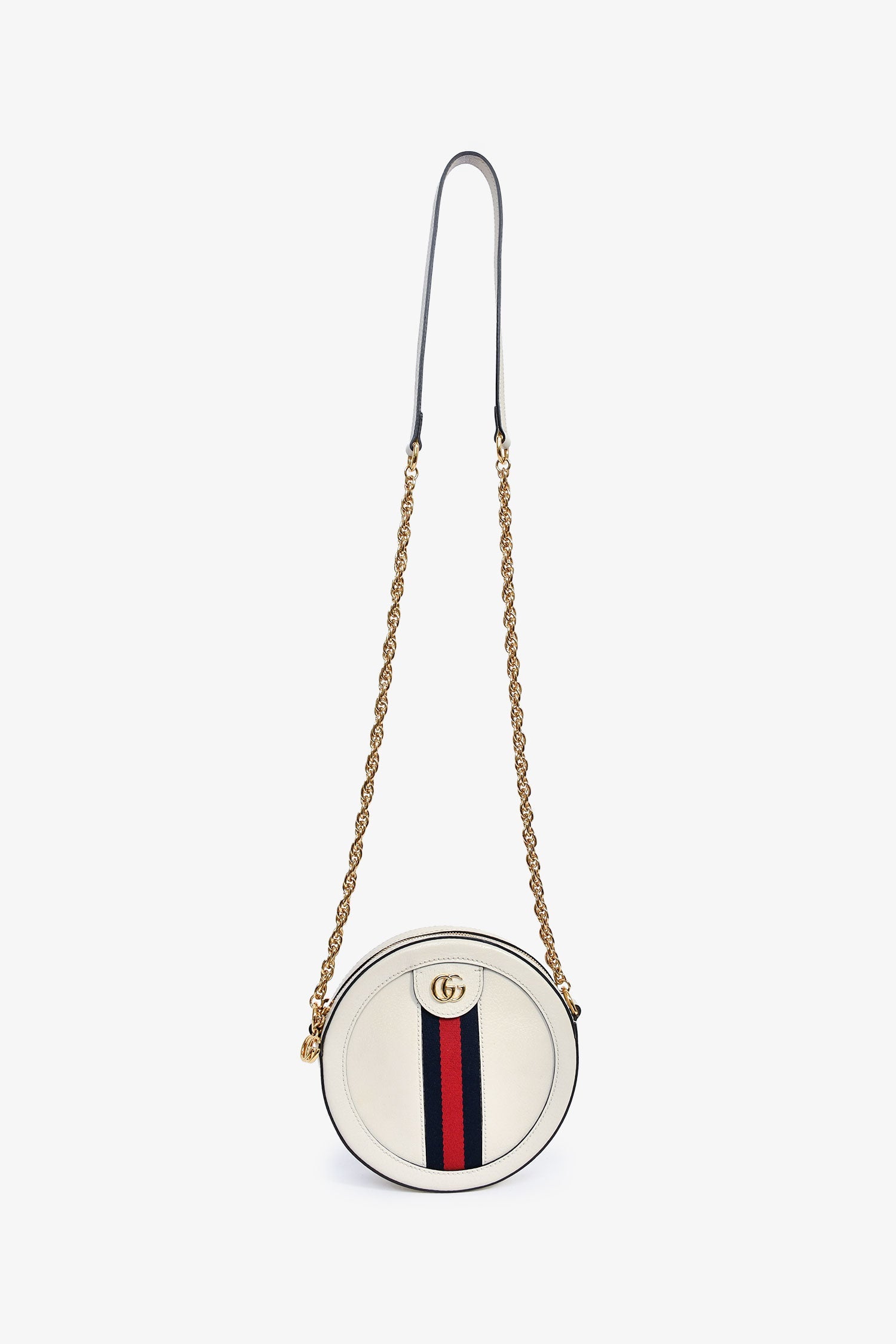 Gucci White Leather Web Detail 'Ophidia' Mini Round Crossbody Bag