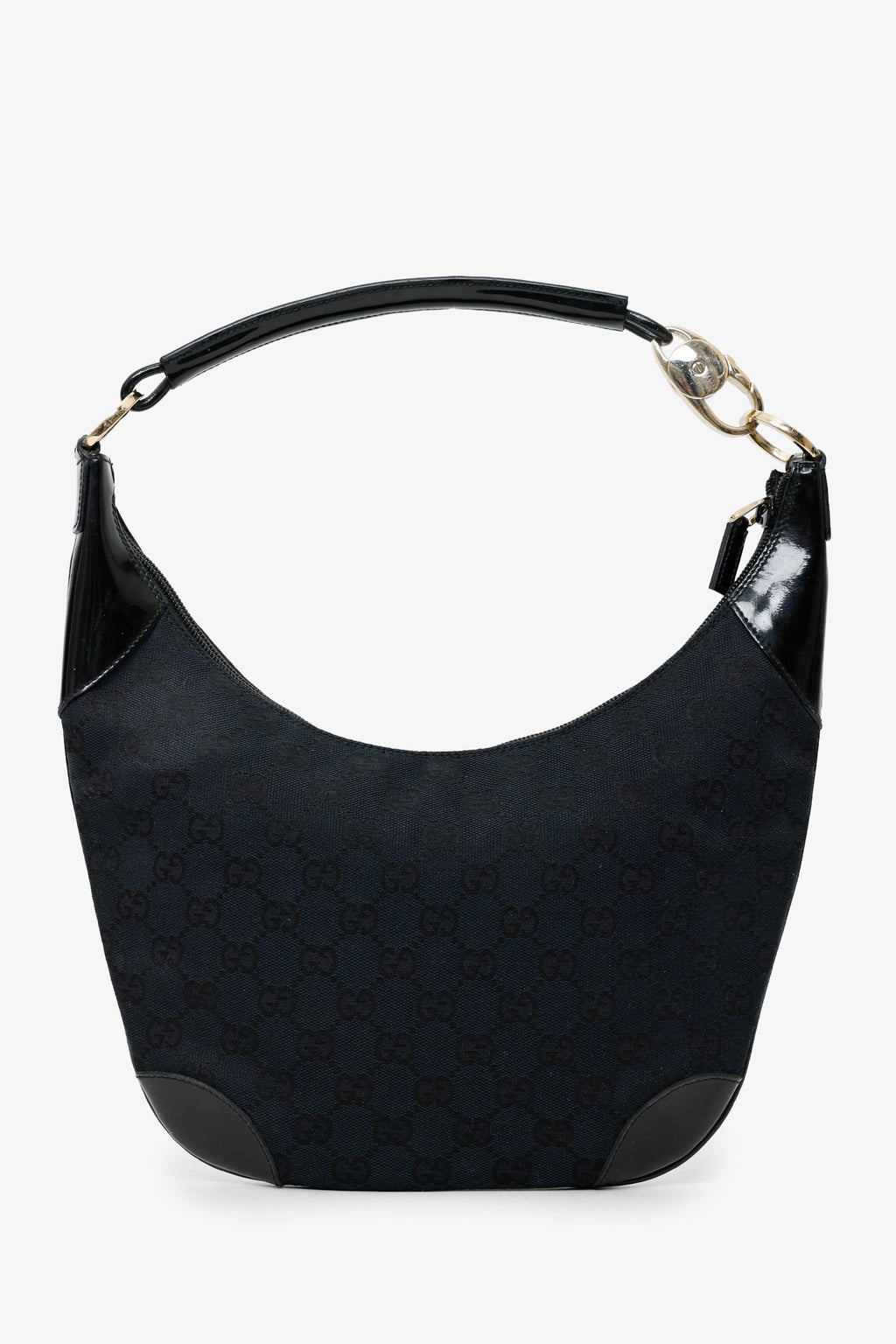 Gucci Black GG Canvas/Patent Leather Clip Hobo
