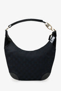 Gucci Black GG Canvas/Patent Leather Clip Hobo