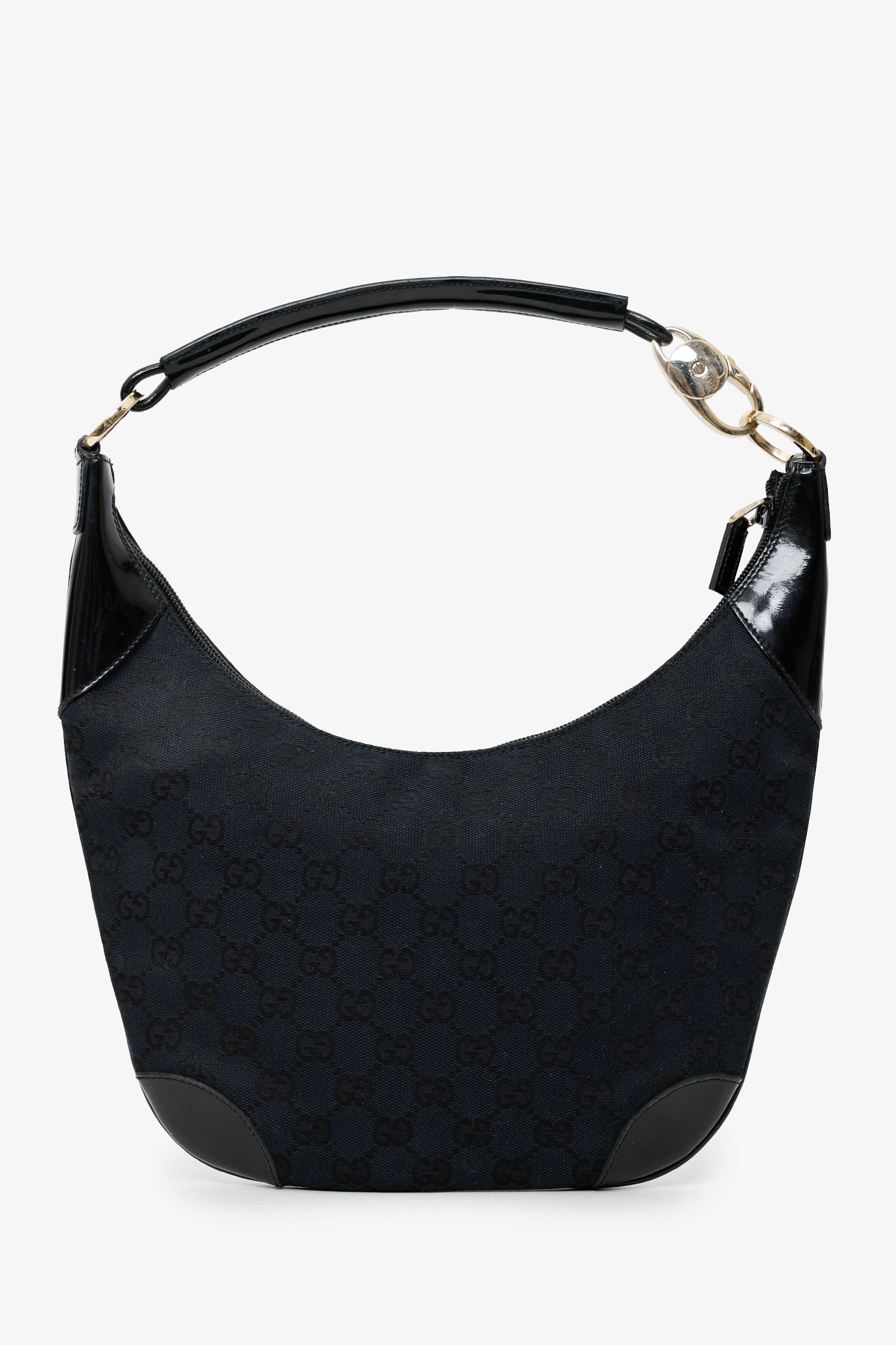 Gucci Black GG Canvas/Patent Leather Clip Hobo