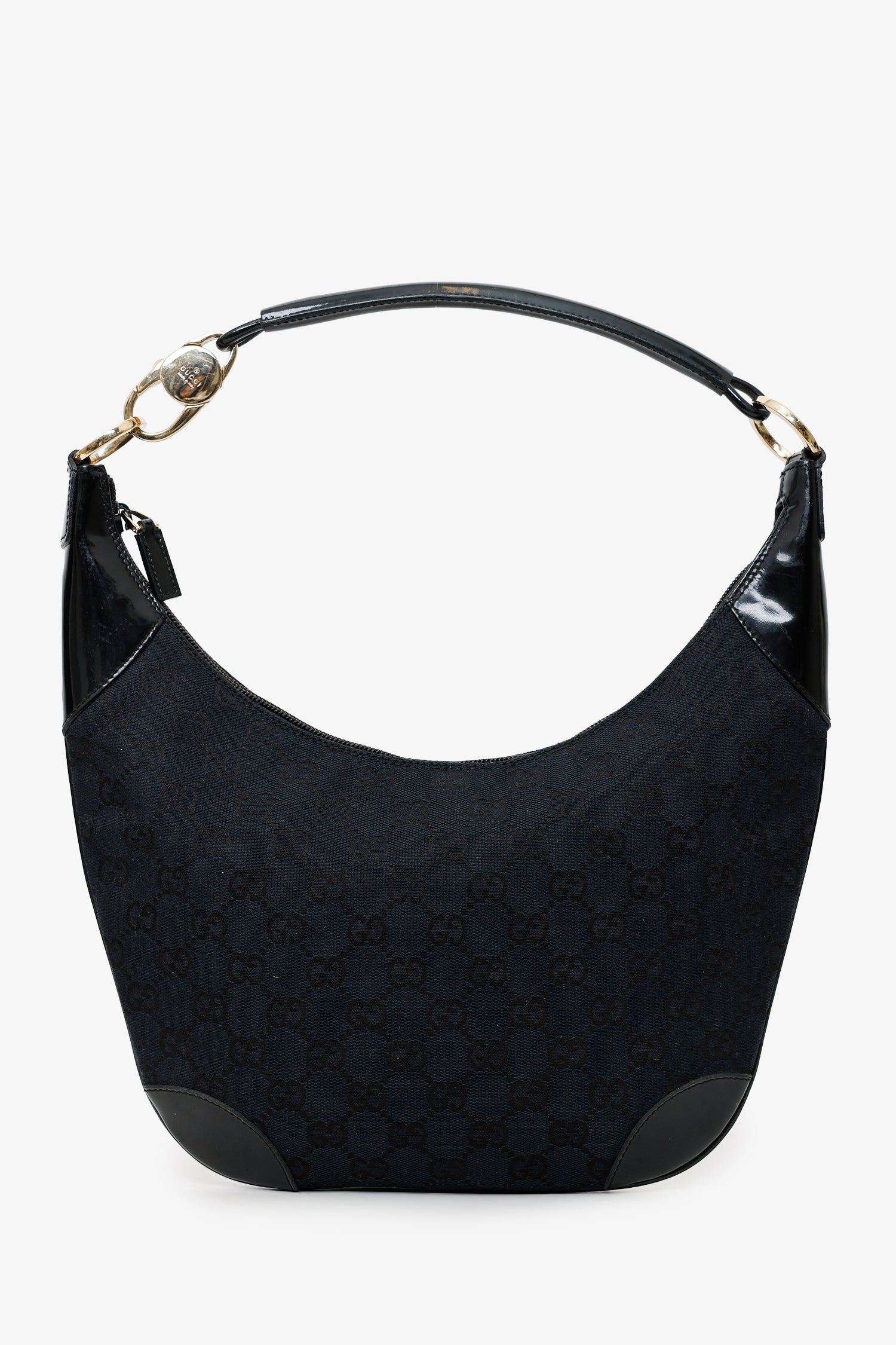 Gucci Black GG Canvas/Patent Leather Clip Hobo