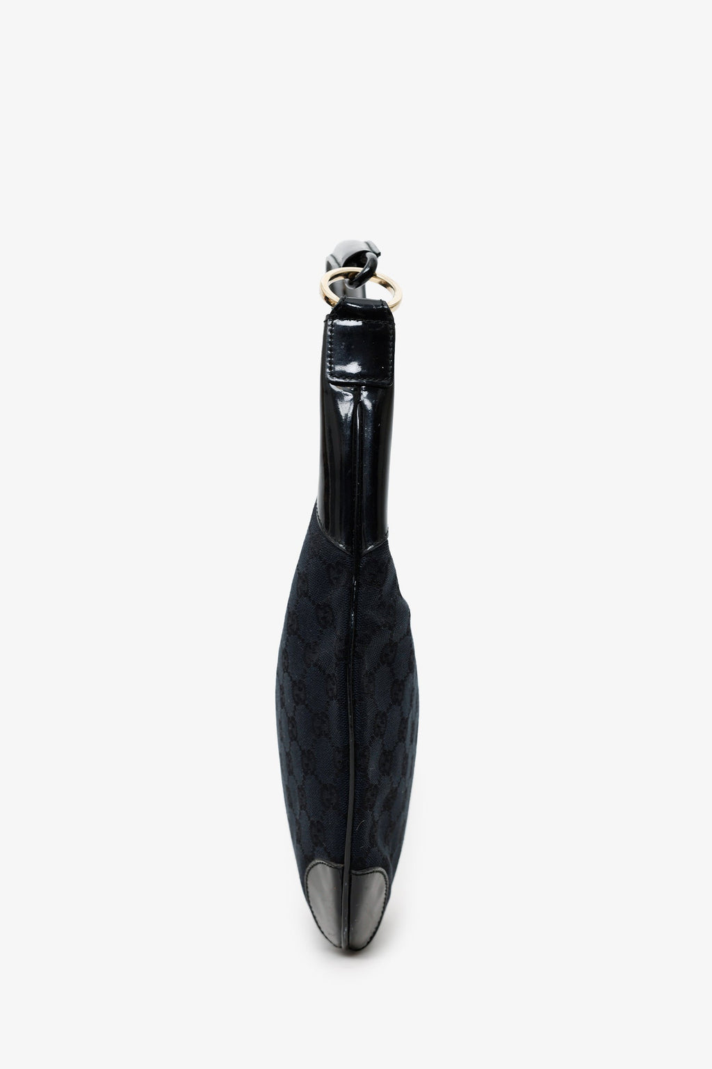 Gucci Black GG Canvas/Patent Leather Clip Hobo